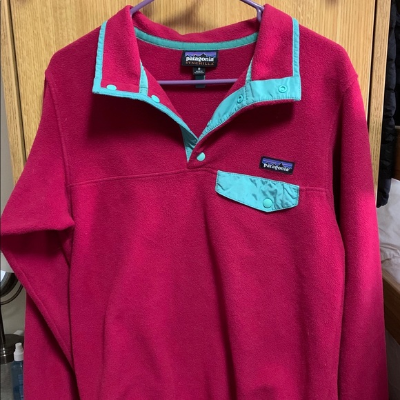 A pink and green button down fleece pullover - Picture 3 of 3
